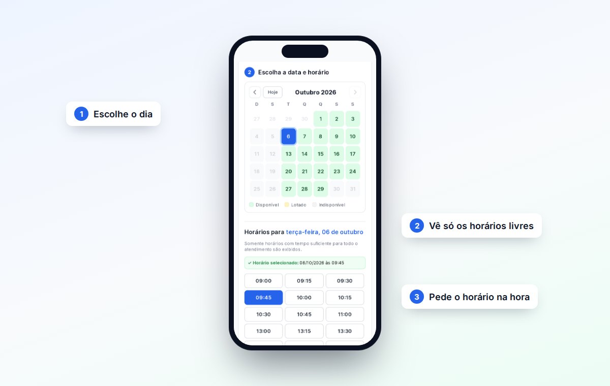 Cliente escolhendo um horário livre na página de agendamento pelo celular
