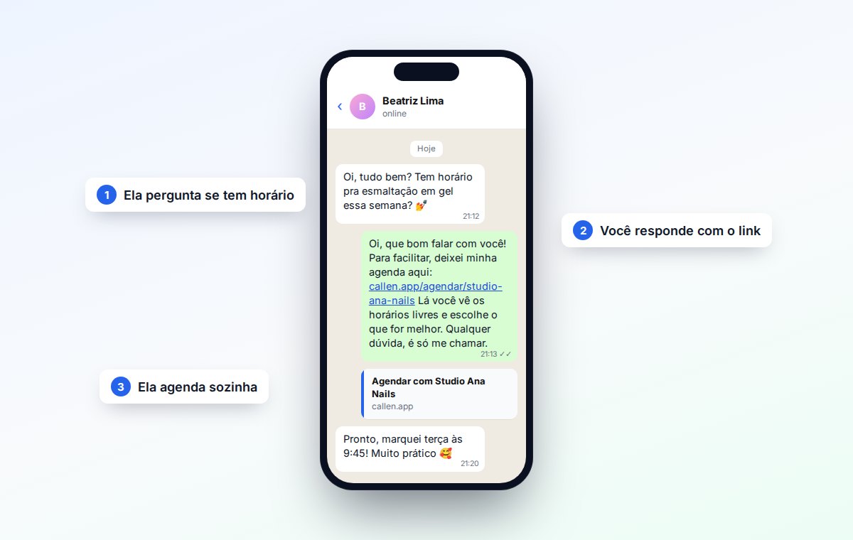 Conversa no WhatsApp em que a profissional responde a um pedido de horário com o link de agendamento