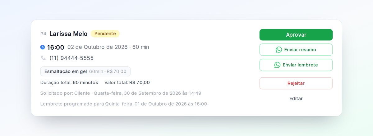 Agendamento no painel do Callen com o botão Enviar lembrete e a indicação Lembrete programado
