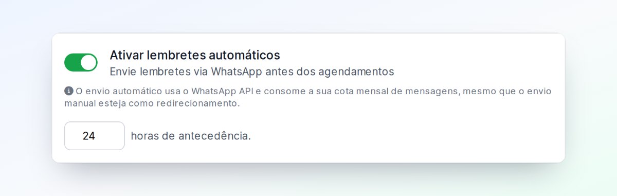Opção Ativar lembretes automáticos ligada, com o campo de 24 horas de antecedência