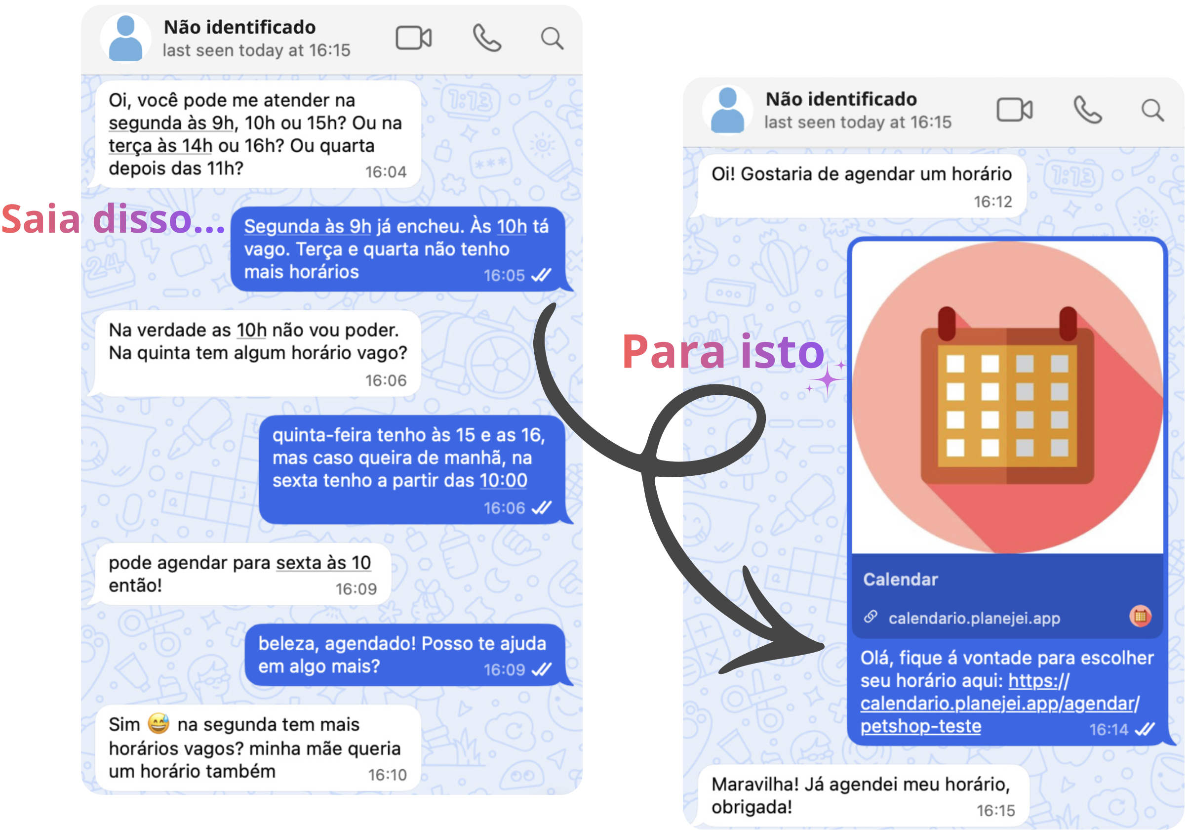 Chat extenso para tentar agendar horários